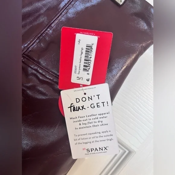 NWT SPANX, Faux Patent Leather Leggings in Ruby, Various Sizes - Picture 7 of 9